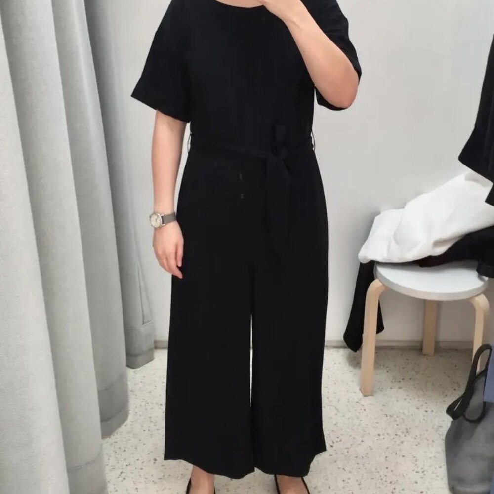 Everlane Black Japanese GoWeave Short Sleeve Jumpsuit (Size 6)